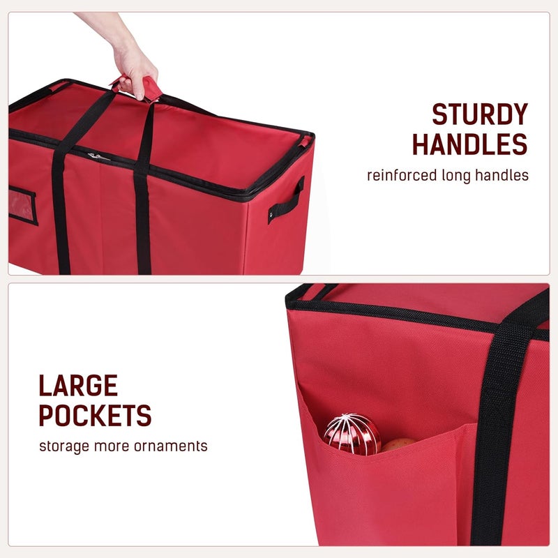 Lambada Christmas Ornament Storage Box, Durable Christmas Storage Container with Adjustable Dividers, Xmas Decorations Organizer – Fits 128 Holiday Ornaments 3 inch – Tear-Proof Fabric (Red) - Image 5